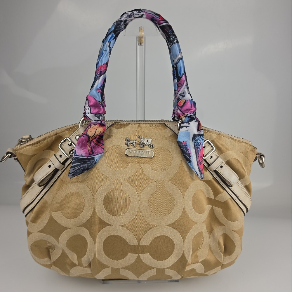 Coach Madison Op Art C1182-17693 Khaki Sateen Leather Trim Satchel Purse Bag